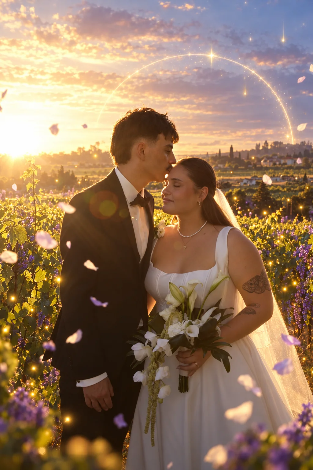Vrais mariés dans un décor fantasy original imaginé par Ton Mariage Geek à Lyon